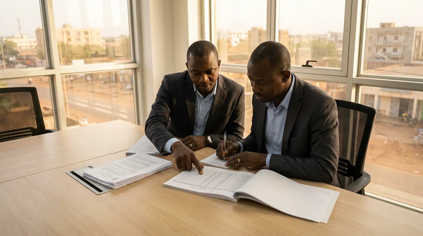 Consultants de Global HR Africa examinant des documents de conformité sociale à Bamako